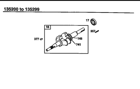 Crankshaft Diagram and Parts List for 135200-135299 0001-0013 Briggs and Stratton Engine